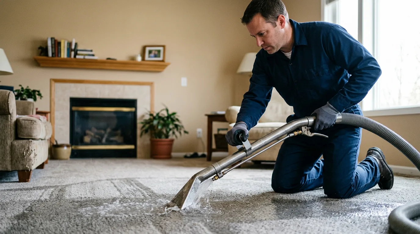 Water damage restoration technician working near Hooksett, NH